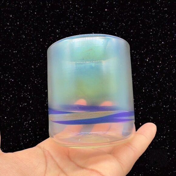 Studio Art Glass Juice Glasses Iridescent Hand Made Signed Roo Rum Set 6 Tumbler - Picture 14 of 14